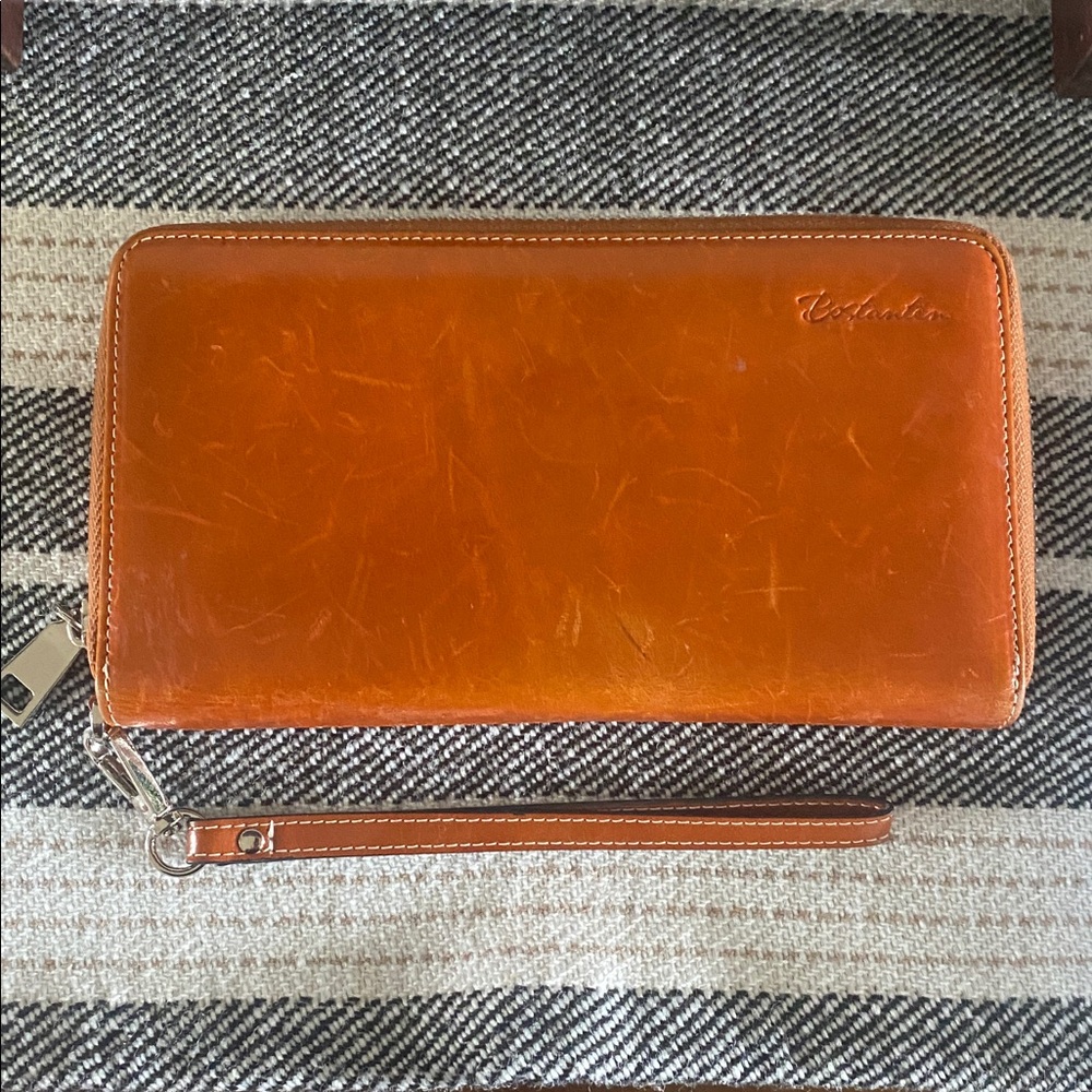 Bostanten Wallet Brown Cognac Clutch Style Zipper